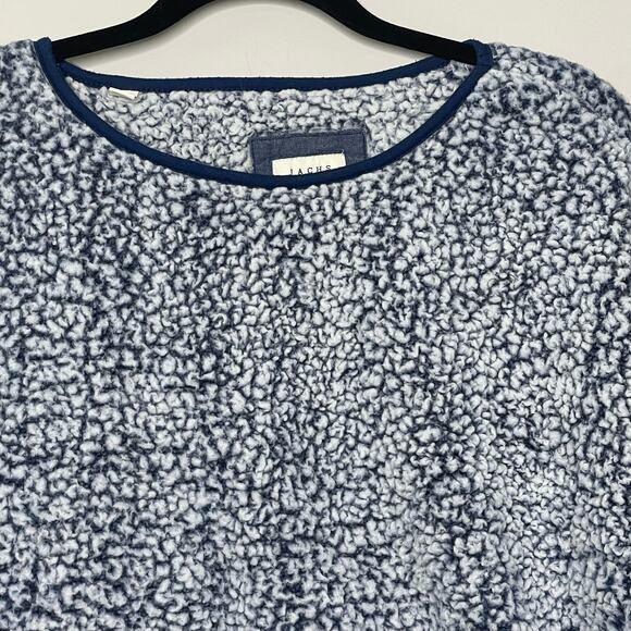 Jachs Girlfriend Faux Fur Sherpa Fleece Long Sleeve Top Crew Neck Blue White L - Picture 2 of 13